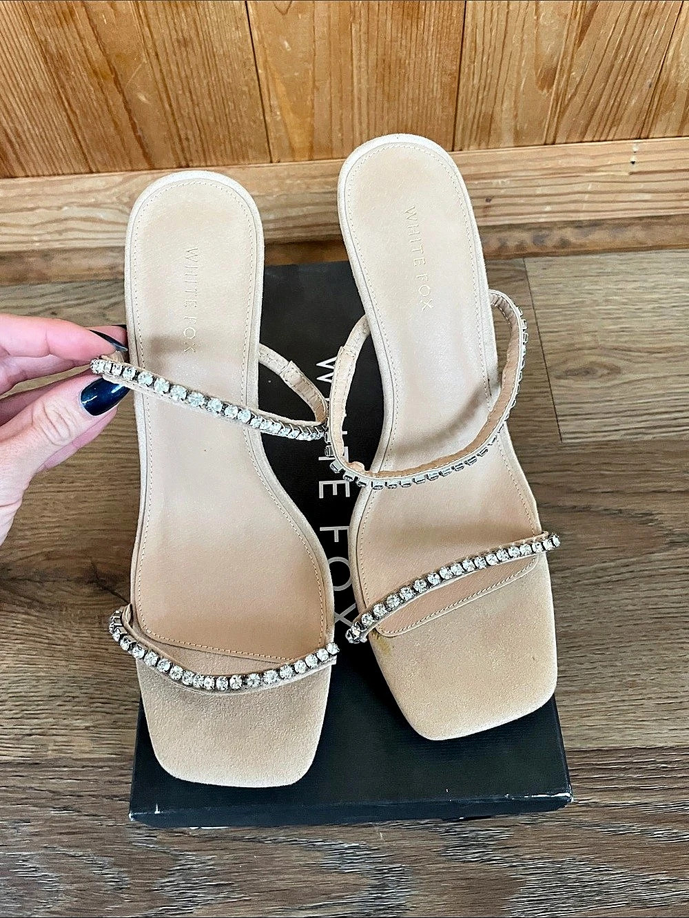 Windsor Tiana Mules Rhinestone Heels in Beige US 8 NWOT
